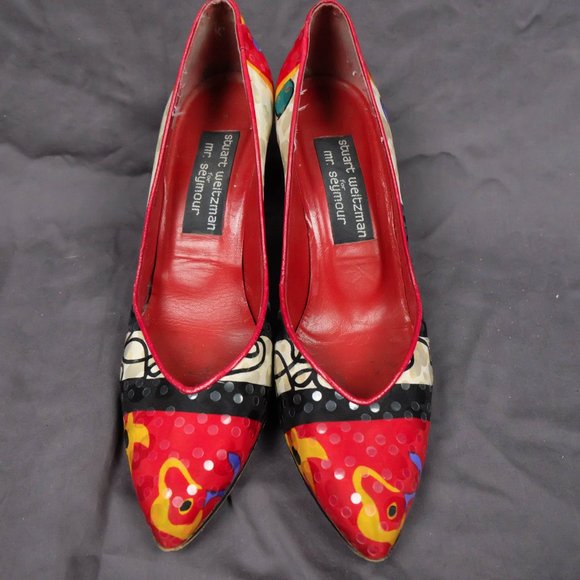 Vintage Heels Womens 8.5 AA Red Pumps Polka Dot 3 Inch Heel Pointed Toe 70s 80s - Picture 2 of 11